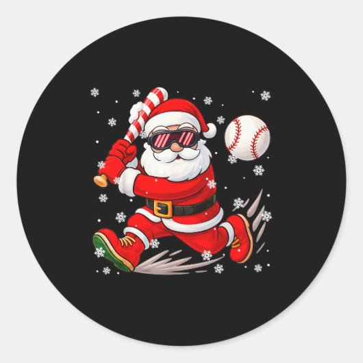 Funny Santa Baseball Christmas Pajamas Xmas Men Bo Ronde Sticker (Voorkant)
