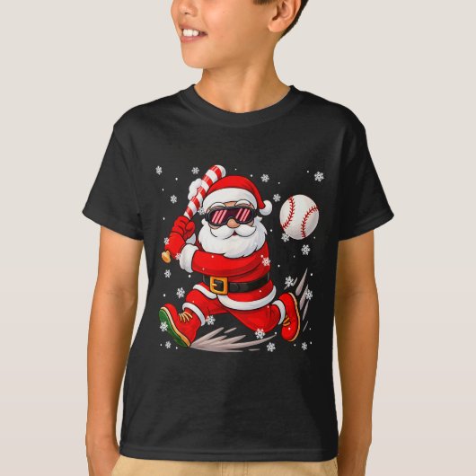 Funny Santa Baseball Christmas Pajamas Xmas Men Bo T-shirt (Voorkant)