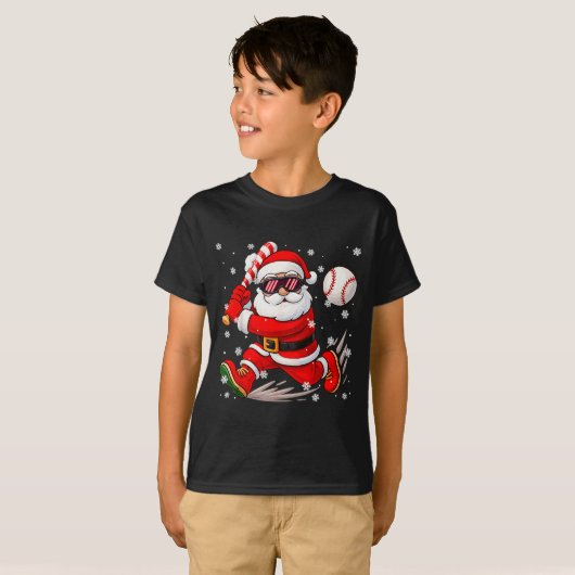Funny Santa Baseball Christmas Pajamas Xmas Men Bo T-shirt (Voorkant volledig)