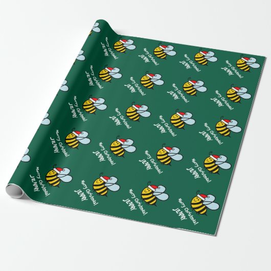 Funny Santa bee Christmas wrapping paper for kids Cadeaupapier (Uitgerold)