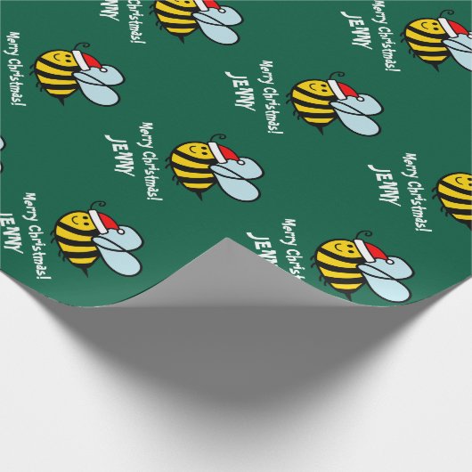 Funny Santa bee Christmas wrapping paper for kids Cadeaupapier (Hoek)