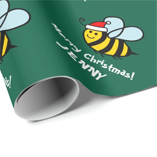 Funny Santa bee Christmas wrapping paper for kids Cadeaupapier (Rol Hoek)