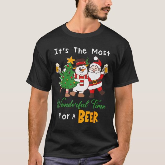 Funny Santa Beer Christmas Drinking Most Wonderful T-shirt (Voorkant)