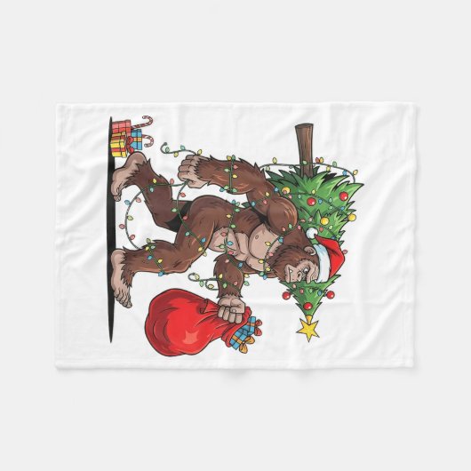 Funny Santa Bigfoot Christmas Tree Lights Xmas Boy Fleece Deken (Voorkant (Horizontaal))