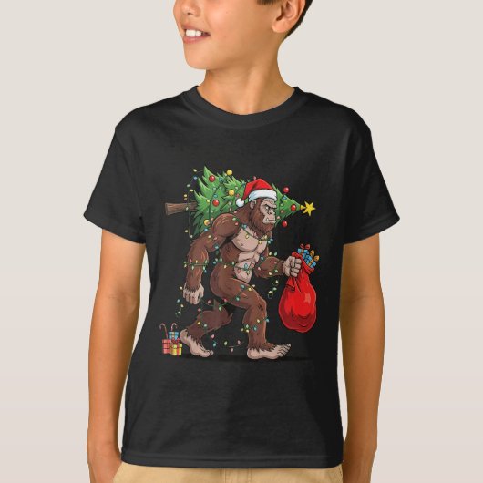 Funny Santa Bigfoot Christmas Tree Lights Xmas Boy T-shirt (Voorkant)