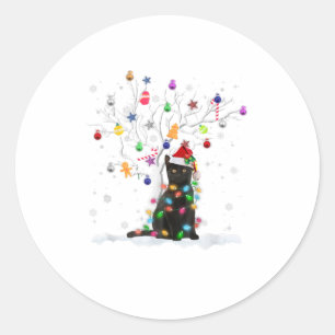 Funny Santa Black Cat kerstboom Gi Ronde Sticker