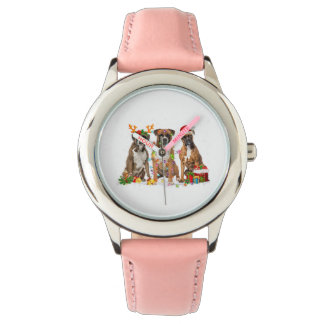 Funny Santa Boxer Dog Reindekerst Horloge