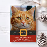 Funny Santa Cat Meer Spint Minder Zijn Foto Feestdagenkaart<br><div class="desc">Grappige kat thema vakantie kaart met de woorden "Beste Kerstman, als meer puur & minder sissen = MEER NIP, ik ben in". Voeg de foto van uw kat en uw namen toe om aan te passen. De achterkant heeft een poot print patroon. Perfect voor de kattenliefhebber, verzorger, dierenarts of iedereen...</div>