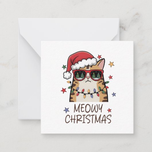 Funny Santa Cat “Meowy Christmas” Note Card Notitiekaartje (Voorkant)