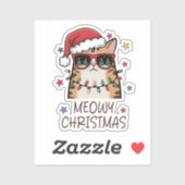 Funny Santa Cat “Meowy Christmas” Vinyl Sticker  (Vel)