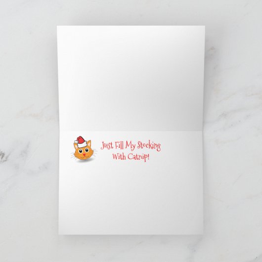 Funny Santa Cat Snow Merry Catmas kerstbomen Kaart (Binnen)