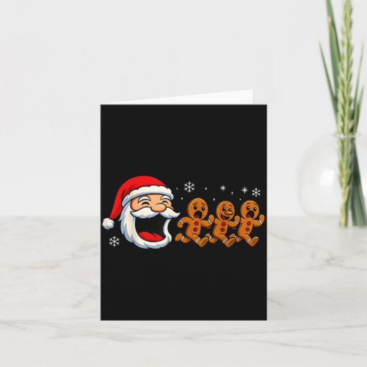 Funny Santa Chasing Gingerbread Christmas Cookie Kaart (Voorkant)