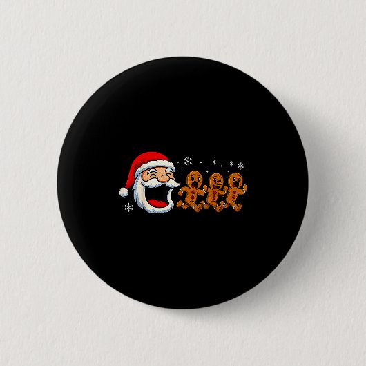 Funny Santa Chasing Gingerbread Christmas Cookie  Ronde Button 5,7 Cm (Voorkant)