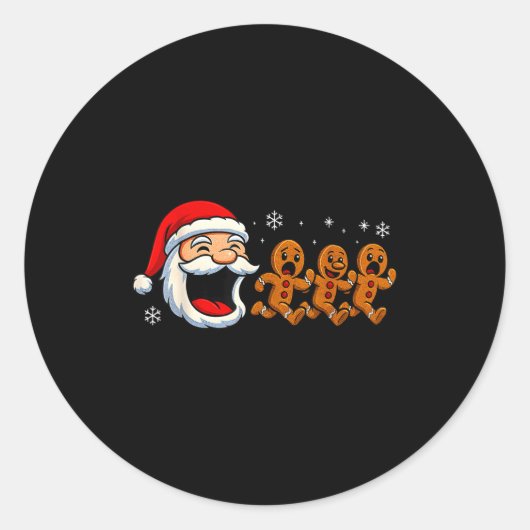 Funny Santa Chasing Gingerbread Christmas Cookie Ronde Sticker (Voorkant)