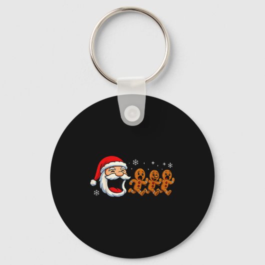 Funny Santa Chasing Gingerbread Christmas Cookie  Sleutelhanger (Voorkant)