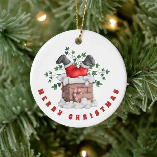 Funny Santa Chimney Merry Kerstmis Keramisch Ornament (Boom)