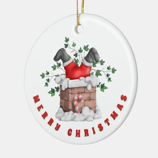 Funny Santa Chimney Merry Kerstmis Keramisch Ornament (Links)