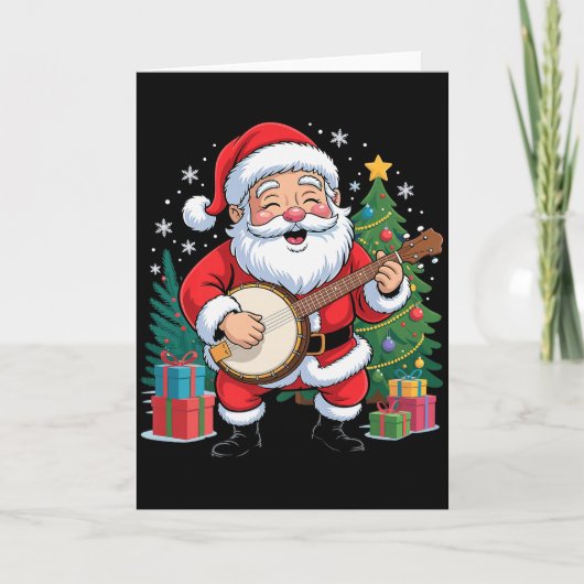 Funny Santa Christmas Design Banjo Holiday Xmas Pa Kaart (Voorkant)