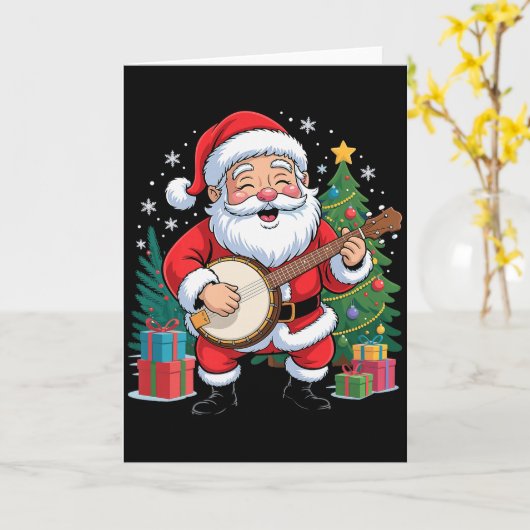 Funny Santa Christmas Design Banjo Holiday Xmas Pa Kaart (Gele Bloem)