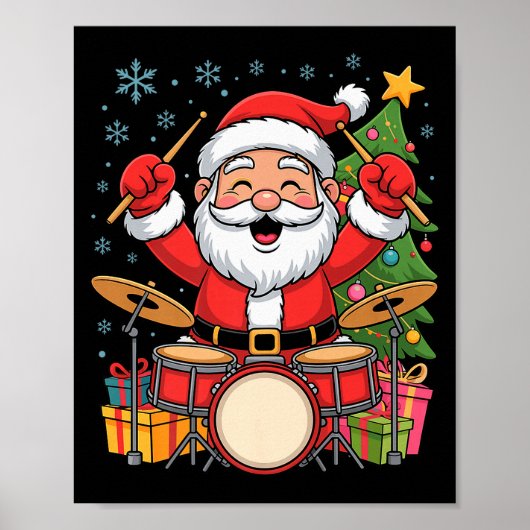 Funny Santa Christmas Design Drums Holiday Xmas Pa Poster (Voorkant)