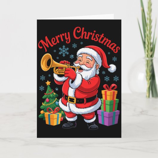 Funny Santa Christmas Design Trumpet Holiday Xmas  Kaart (Voorkant)