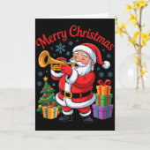 Funny Santa Christmas Design Trumpet Holiday Xmas  Kaart (Gele Bloem)