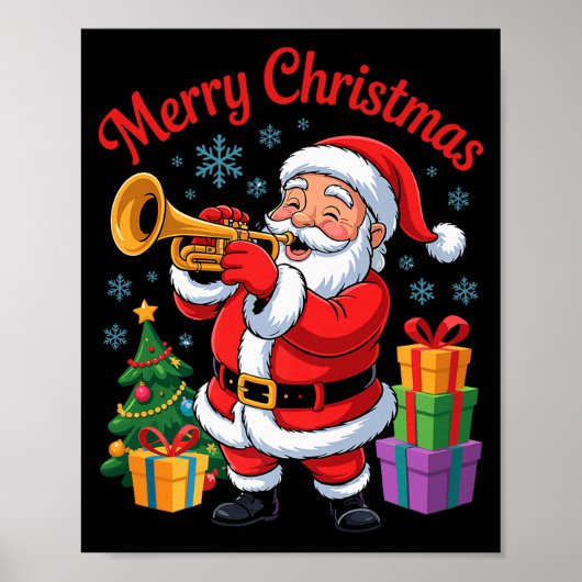 Funny Santa Christmas Design Trumpet Holiday Xmas  Poster (Voorkant)