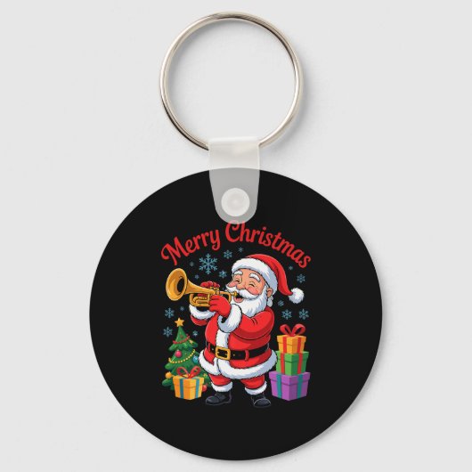 Funny Santa Christmas Design Trumpet Holiday Xmas  Sleutelhanger (Voorkant)