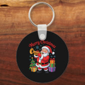 Funny Santa Christmas Design Trumpet Holiday Xmas  Sleutelhanger (Voorkant)