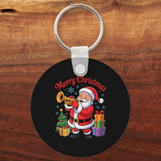 Funny Santa Christmas Design Trumpet Holiday Xmas  Sleutelhanger (Voorkant)