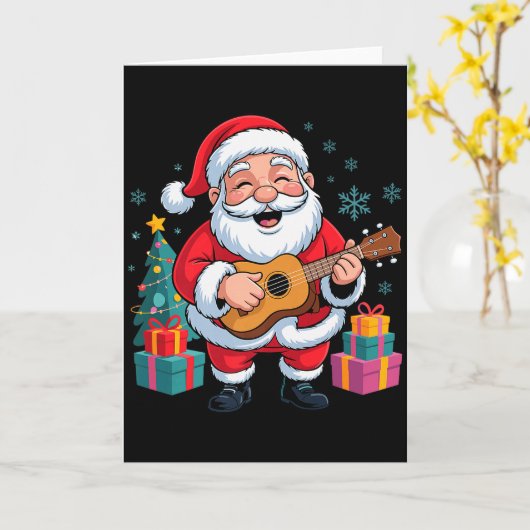 Funny Santa Christmas Design Ukulele Holiday Xmas  Kaart (Gele Bloem)