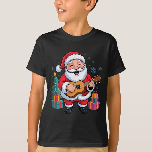 Funny Santa Christmas Design Ukulele Holiday Xmas  T-shirt (Voorkant)