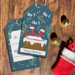 Funny Santa Christmas Donkerblauw Cadeau Labels Cadeaulabel<br><div class="desc">Hier zijn een aantal grappige Holiday cadeau labels met een schattige waterverf afbeelding van een Sinterklaas ondersteboven in een schoorsteen aan de voorkant en een lege ruimte voor namen in de achterkant. Personaliseer ze met je eigen kerstgroet of laat ze zoals ze zijn. © ArianeC Illustrations-Alle rechten voorbehouden</div>