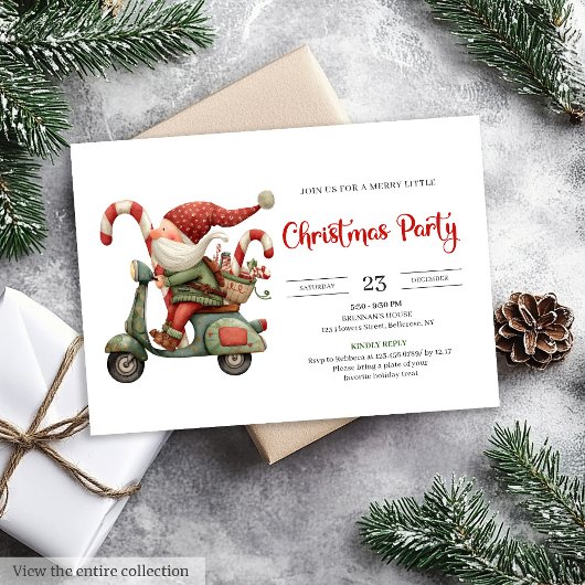 Funny Santa Classic Red Green Digital Party Invite Kaart