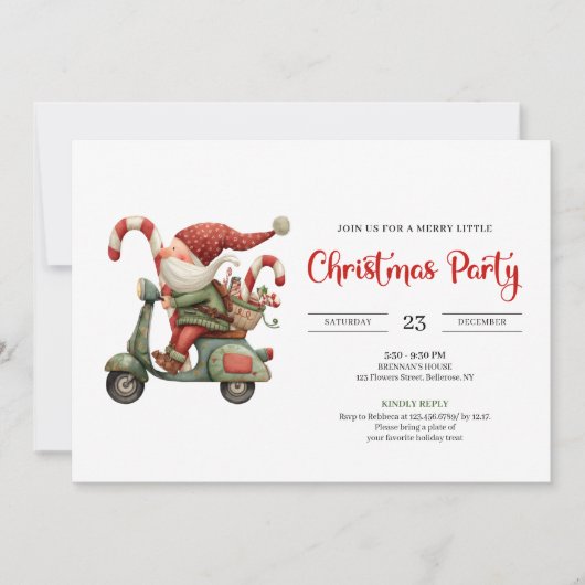 Funny Santa Classic Red Green Digital Party Invite Kaart (Voorkant)