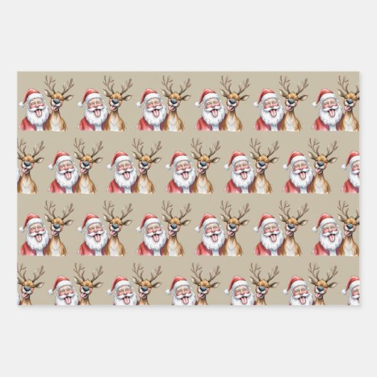 Funny Santa Claus and Reindeer Christmas Winter Inpakpapier Vel (Voorkant)