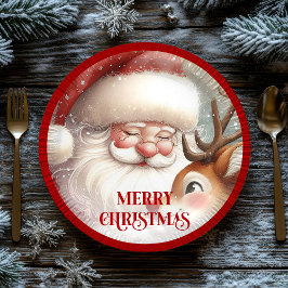 Funny Santa Claus and Rudolph Holiday Party Plates Papieren Bordje