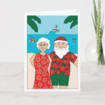 Funny Santa Claus Beach Christmas Feestdagen Kaart<br><div class="desc">Fun illusion of Santa and Mrs Claus taking heeft het their beach vacation bepaald. In the background is a trio of reindeer enjoying the ocean.</div>