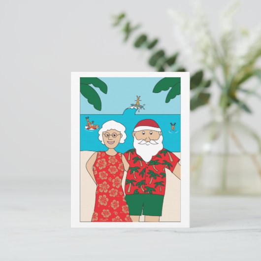 Funny Santa Claus Beach Christmas Feestdagenkaart (Staand voorkant)