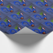 Funny Santa Claus Blue Dragon Cadeaupapier (Hoek)