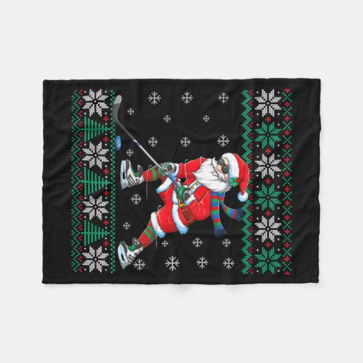 Funny Santa Claus Christmas Ice Hockey Ugly Sweate Fleece Deken (Voorkant (Horizontaal))
