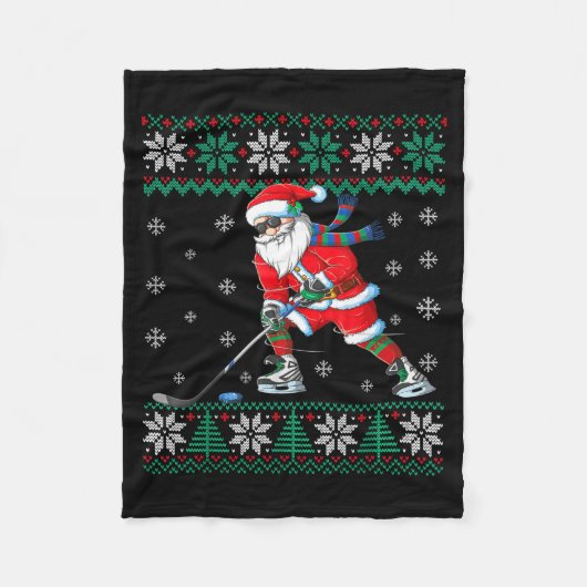 Funny Santa Claus Christmas Ice Hockey Ugly Sweate Fleece Deken (Voorkant)