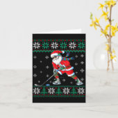 Funny Santa Claus Christmas Ice Hockey Ugly Sweate Kaart (Gele Bloem)