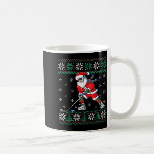 Funny Santa Claus Christmas Ice Hockey Ugly Sweate Koffiemok (Rechts)