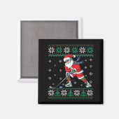 Funny Santa Claus Christmas Ice Hockey Ugly Sweate Magneet (Voorkant / Achterkant)