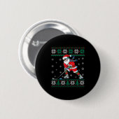 Funny Santa Claus Christmas Ice Hockey Ugly Sweate Ronde Button 5,7 Cm (Voorkant /achterkant)
