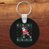 Funny Santa Claus Christmas Ice Hockey Ugly Sweate Sleutelhanger (Voorkant)