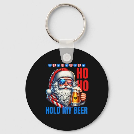 Funny Santa Claus Christmas July 4th Patriotic Hol Sleutelhanger (Voorkant)