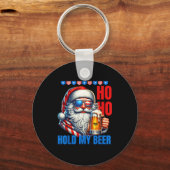 Funny Santa Claus Christmas July 4th Patriotic Hol Sleutelhanger (Voorkant)
