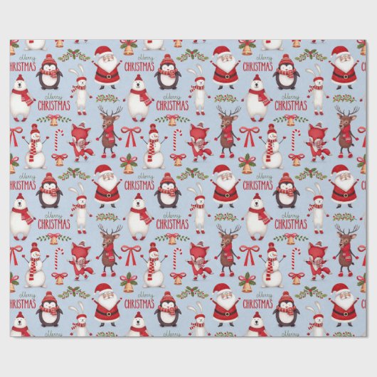 Funny Santa Claus & Cute KerstAnimals  Cadeaupapier (Vlak)